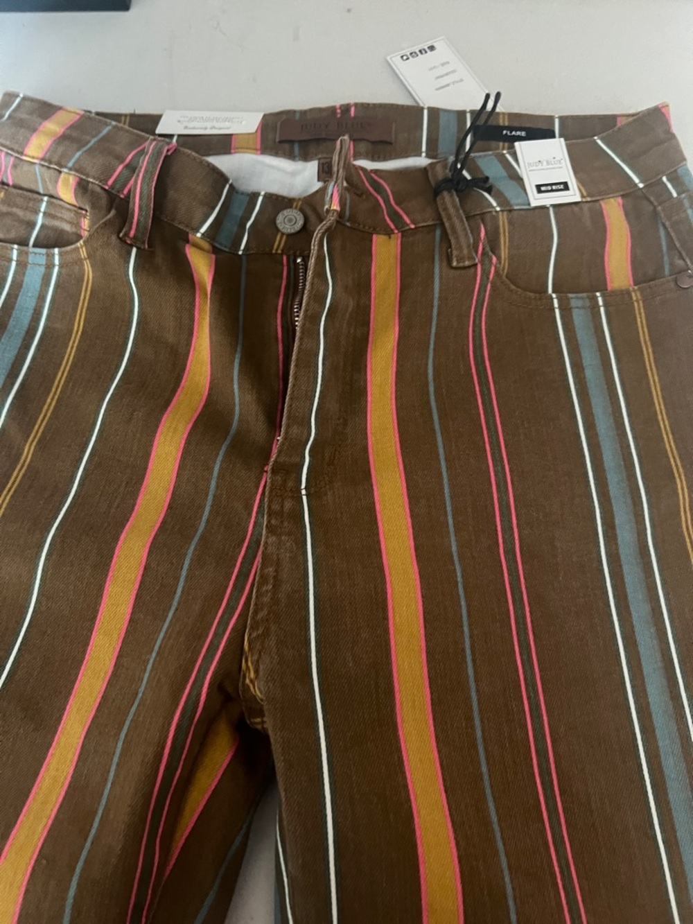 Judy Blue Brown jeans with Pink, Blue & Tan Pinstripes - Picture 5 of 5